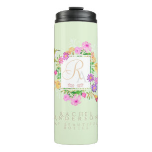 Floral Garden Green Monogram Thermal Tumbler