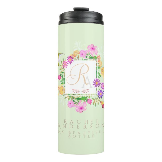 Floral Garden Green Monogram  Thermal Tumbler (Front)