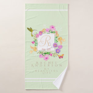 Floral Garden Green Monogram Towel
