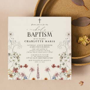 Floral Garden Holy Baptism Watercolor Wildflower Invitation