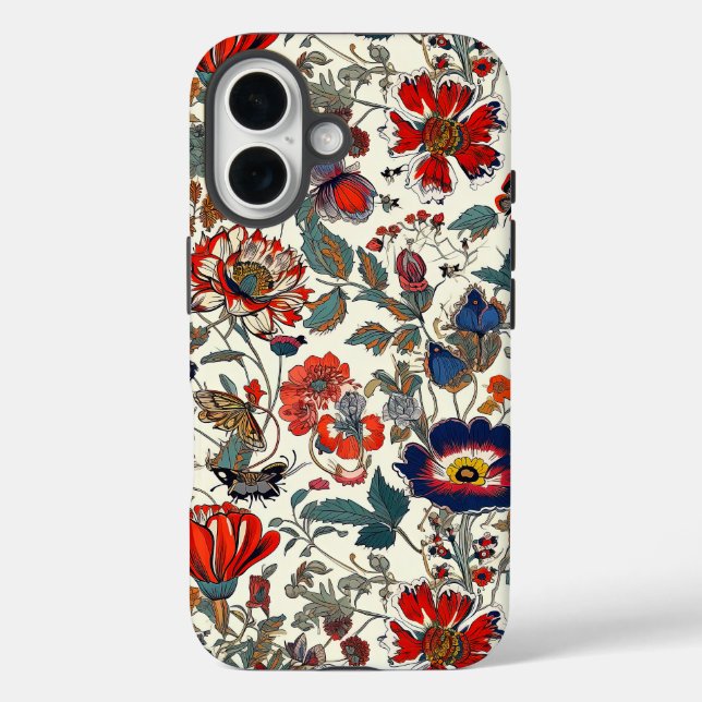 Floral Garden in Reds and Dark Blues Phone Case (Back)