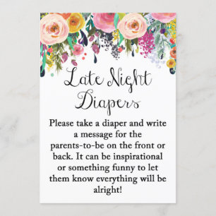 Floral Garden Late Night Diape Game Sign 5x7" Size Invitation