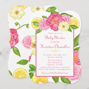 Floral Garden Lemon Girl Baby Shower Invitation