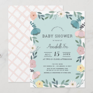 Floral Garden Light Blue Baby Shower Invitation