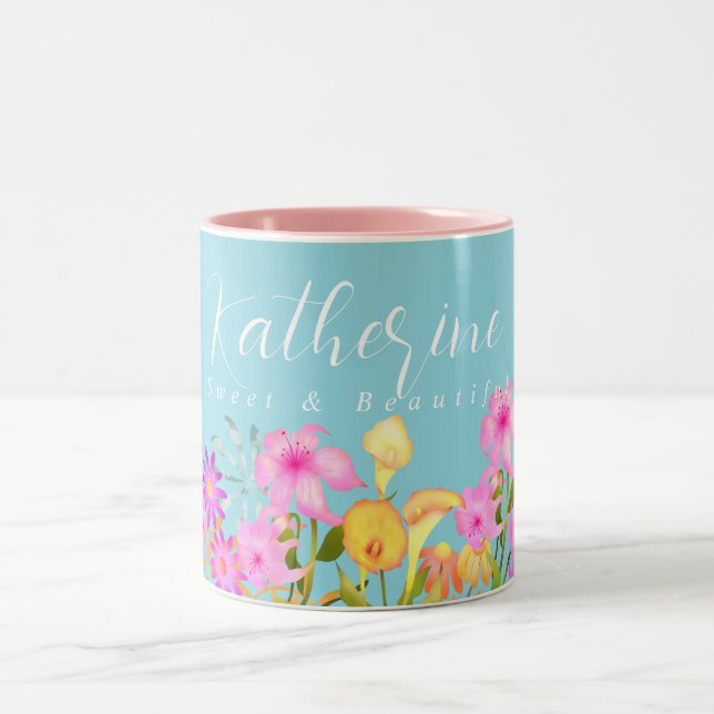 Floral Garden Light Teal Two-Tone Coffee Mug (Center)