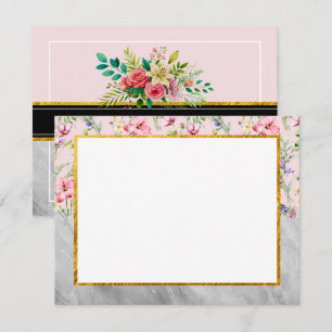 Floral Garden & Marble Desk Stationery Gift Note Card