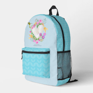 Floral Garden Monogram Blue Printed Backpack