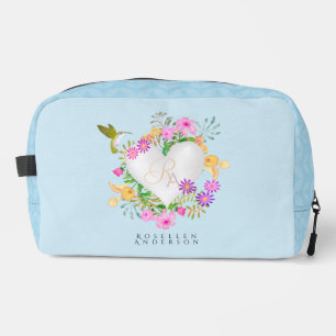 Floral Garden Monogram Heart Blue Dopp Kit