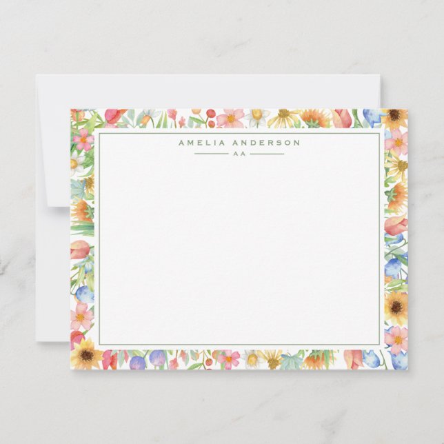 Floral Garden Monogram Note Card (Front)