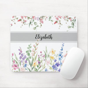 Floral Garden Monogram Script White Mouse Mat