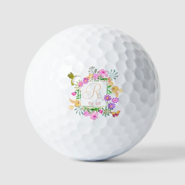 Floral Garden Monogram White Golf Balls (Front)