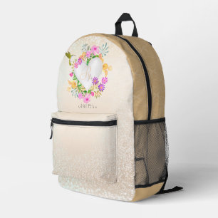 Floral Garden Monogram White Printed Backpack