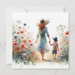 Floral Garden Mother’s Day Card Woman & Child