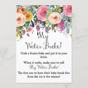 Floral Garden My Water Broke Game Sign 5x7" Size Invitation