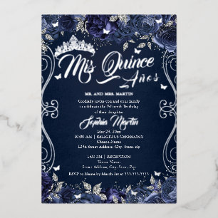 Floral Garden Navy Silver Mis Quince Quinceanera