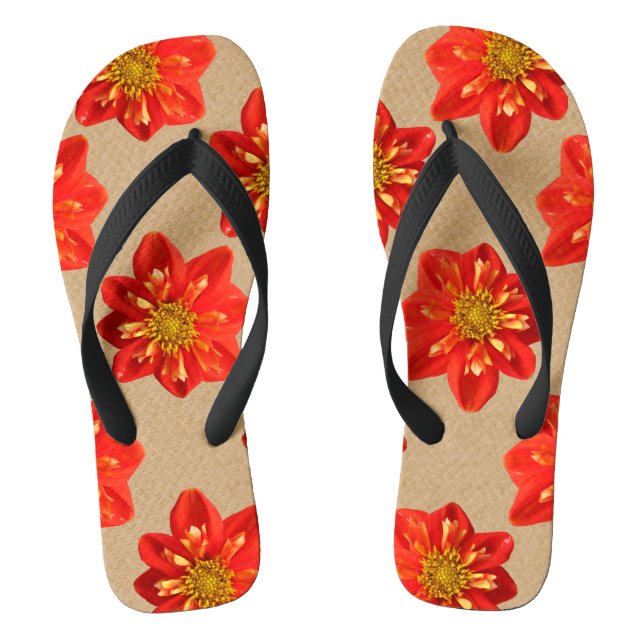 Floral Garden Orange Dahlia Flower Flip Flops (Footbed)