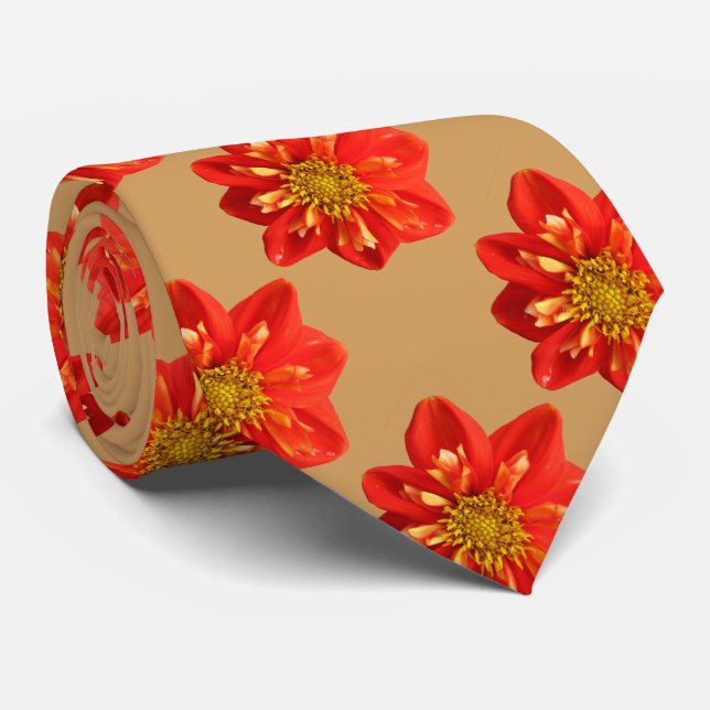 Floral Garden Orange Dahlia Flower Tie (Rolled)