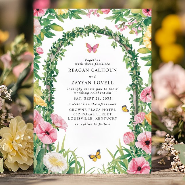 Floral Garden Party Archway Butterflies Wedding Invitation (Creator Uploaded)