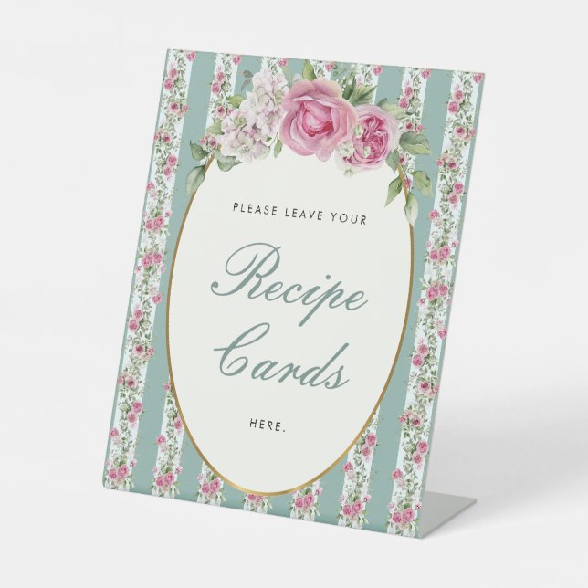 Floral Garden Party Recipe Cards Bridal Shower Pedestal Sign (Front)
