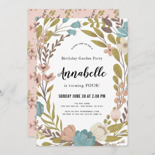 Floral Garden Party White Birthday Invitation