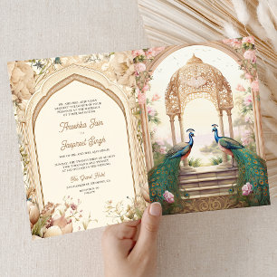 Floral Garden Peacocks Indian Palace Wedding Invitation