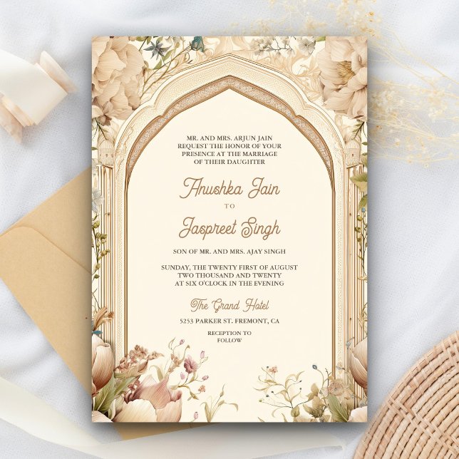Floral Garden Peacocks Indian Palace Wedding Invitation (Creator Uploaded)