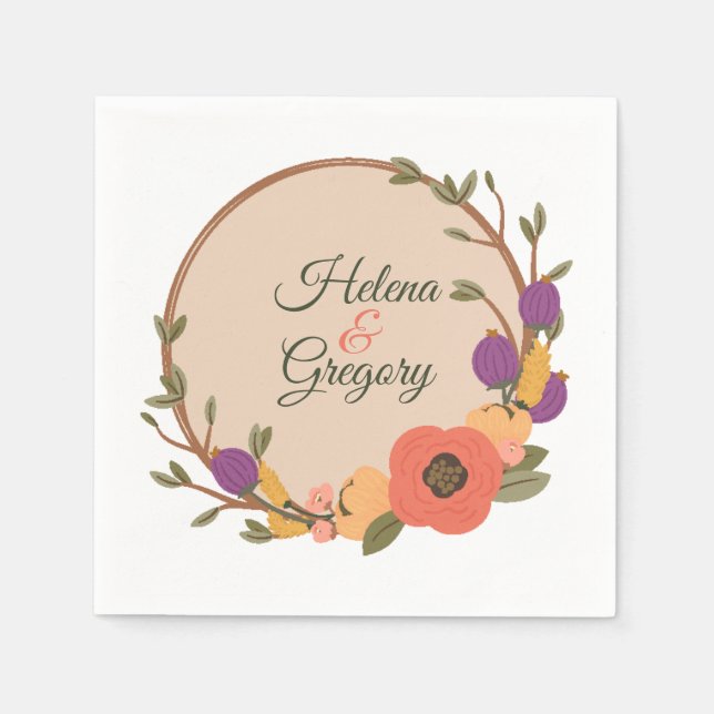 Floral Garden Personalised Wedding Napkin (Front)
