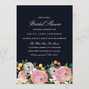 Floral Garden Pink Blue Bridal Shower Invite