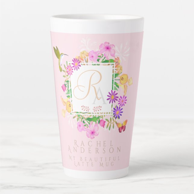 Floral Garden Pink Latte Latte Mug (Front)
