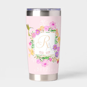 Floral Garden Pink Monogram Insulated Tumbler