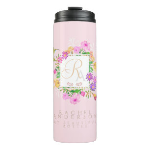 Floral Garden Pink Monogram Thermal Tumbler