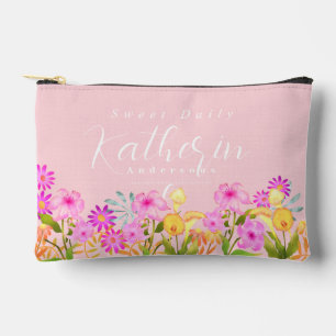 Floral Garden Pink Personalised Accessory Pouch