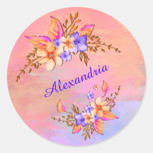 Floral Garden Pink Watercolor Personalise Classic Round Sticker