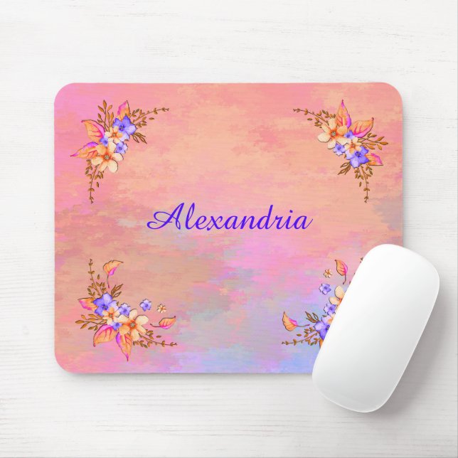 Floral Garden Pink Watercolor Personalise Mouse Mat (With Mouse)