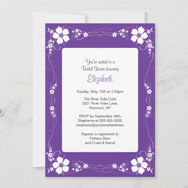 Floral Garden Purple Bridal Shower Invitation (Front)