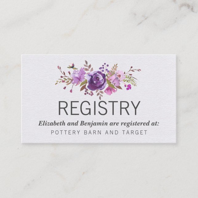Floral Garden Purple Peony Wedding Registry Enclosure Card (Front)