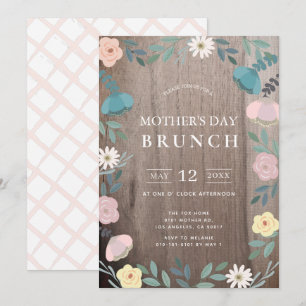 Floral Garden Rustic Wood Mother's Day Brunch Invitation