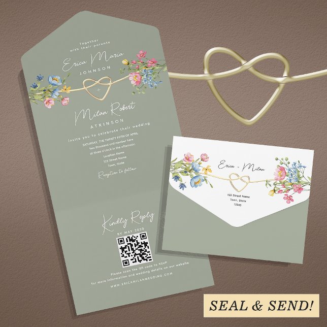 Floral Garden Sage Green Wedding  All In One Invitation (Creator Uploaded)