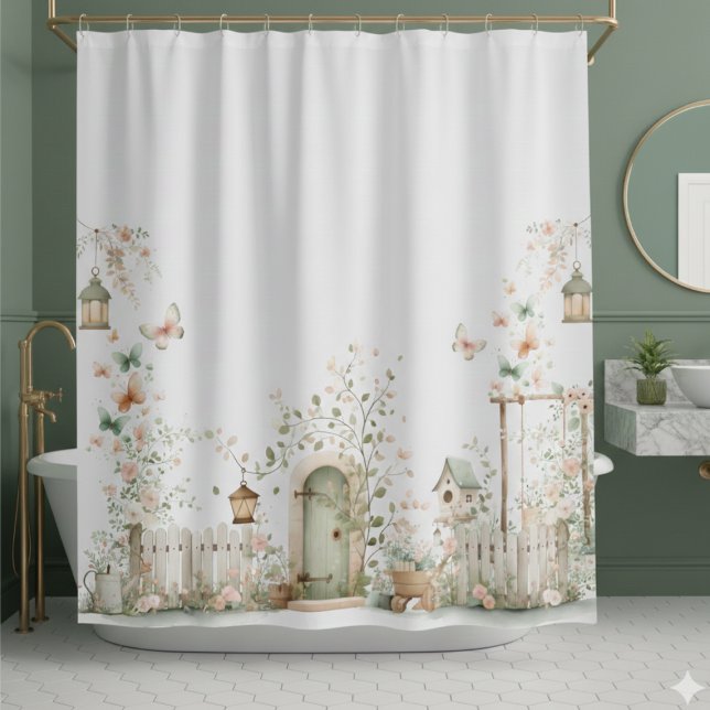 Floral Garden Shower Curtain (cute whimsical elegant pretty cottagecore floral garden shower curtain)