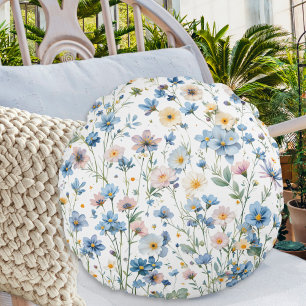 Floral Garden Soft Pastel Botanical Decor Round Cushion