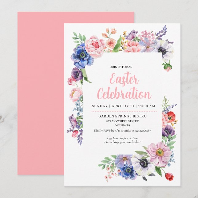 Floral Garden Spring Easter Celebration Invitation (Front/Back)