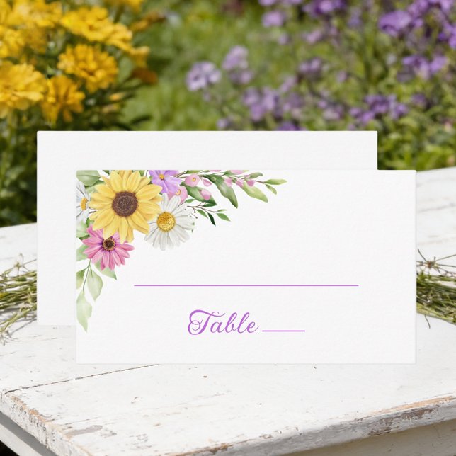 Floral Garden Sunflower Daisy Wedding Escort Place Card (Creator Uploaded)