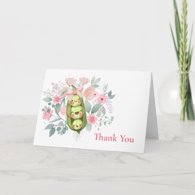 Floral Garden Sweet Pea In Pod Girl Baby Shower  Thank You Card (Front)