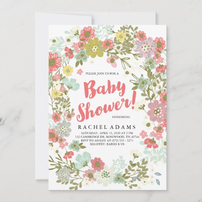 Floral Garden Theme Baby Shower Invitation (Front)