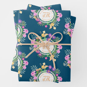 Floral Garden Turquoise Wrapping Paper Sheet