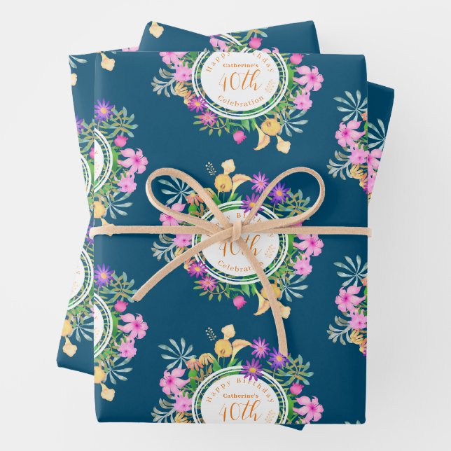 Floral Garden Turquoise Wrapping Paper Sheet (In situ)