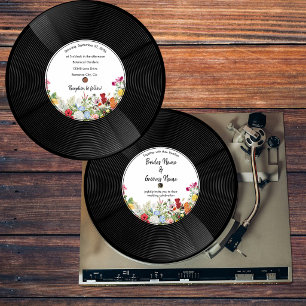 Floral Garden Vinyl Music Record Vintage Wedding Invitation