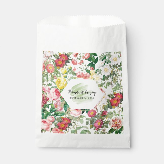 Floral Garden, Watercolor & Geometric Wedding Favour Bags (Front)