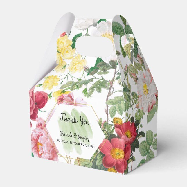 Floral Garden, Watercolor & Geometric Wedding Favour Box (Front Side)