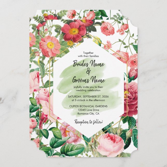 Floral Garden, Watercolor & Geometric Wedding Invitation (Front/Back)